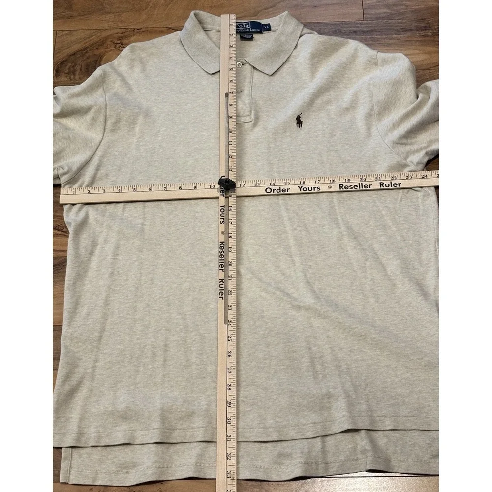 Polo Ralph Lauren Mens XL Beige Heather Polo Shirt Brown Pony Relaxed Preppy